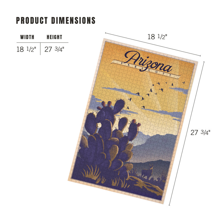 Prescott, Arizona, Lithograph, Cactus and Desert Scene, Jigsaw Puzzle Puzzle Lantern Press 