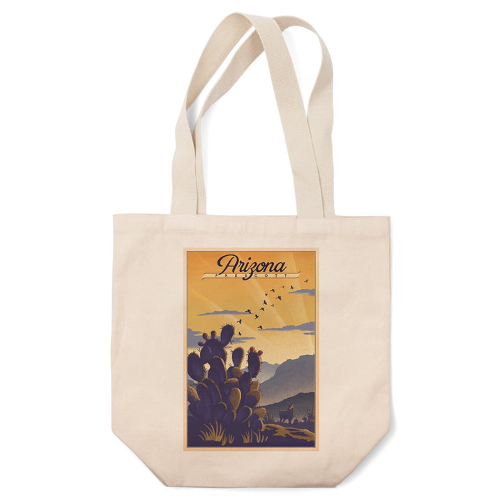 Prescott, Arizona, Lithograph, Cactus and Desert Scene, Tote Bag Totes Lantern Press 