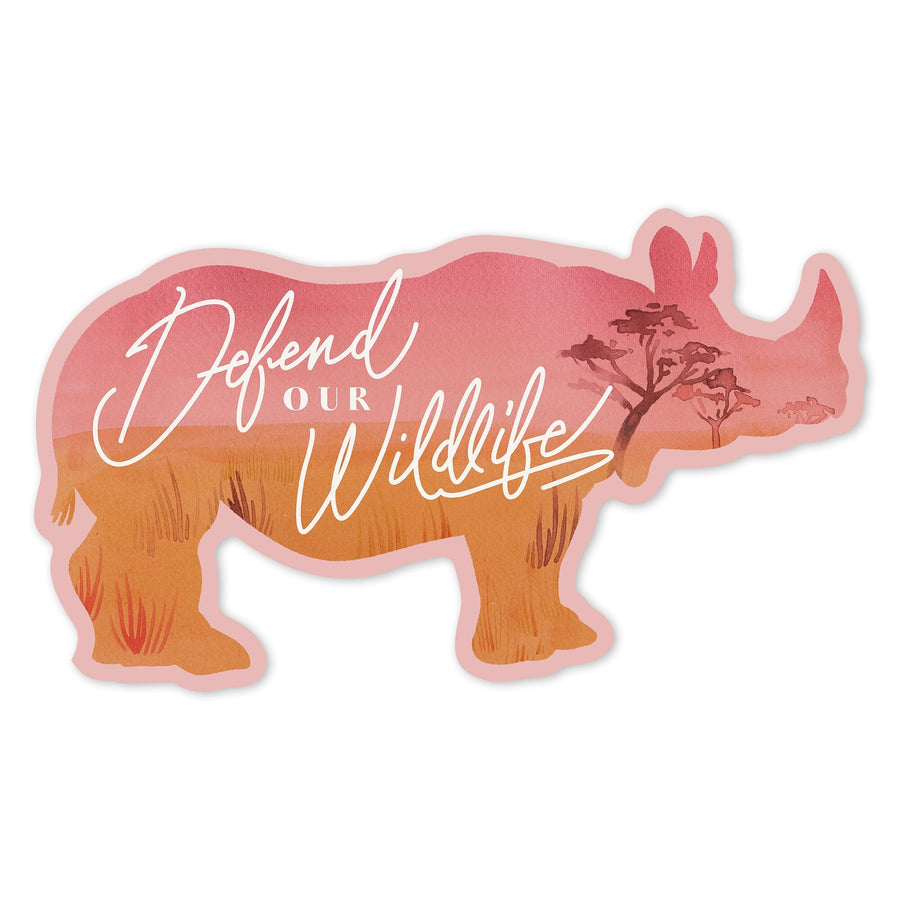 Preserve Our Planet Collection, Rhinoceros, Defend Our Wildlife, Contour, Vinyl Sticker Sticker Lantern Press 