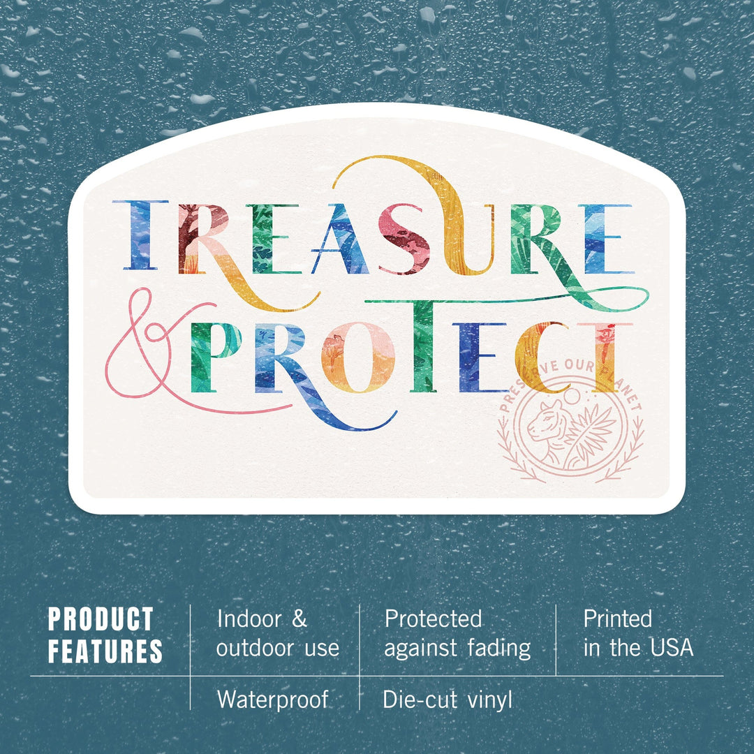 Preserve Our Planet Collection, Treasure and Protect, Contour, Vinyl Sticker Sticker Lantern Press 