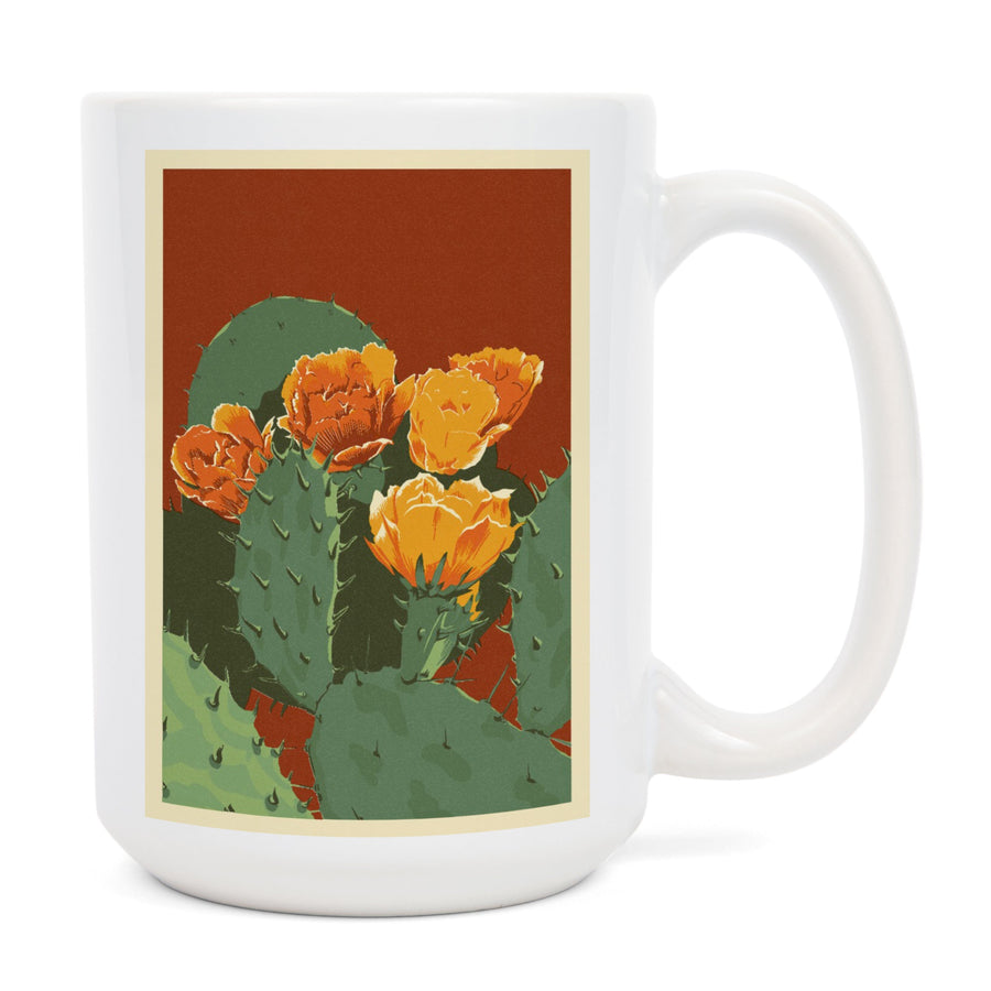 Prickly Pear Cactus, Letterpress, Lantern Press Artwork, Ceramic Mug Mugs Lantern Press 