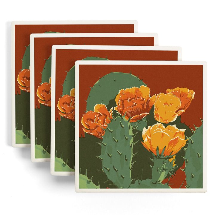 Prickly Pear Cactus, Letterpress, Lantern Press Artwork, Coaster Set Coasters Lantern Press 