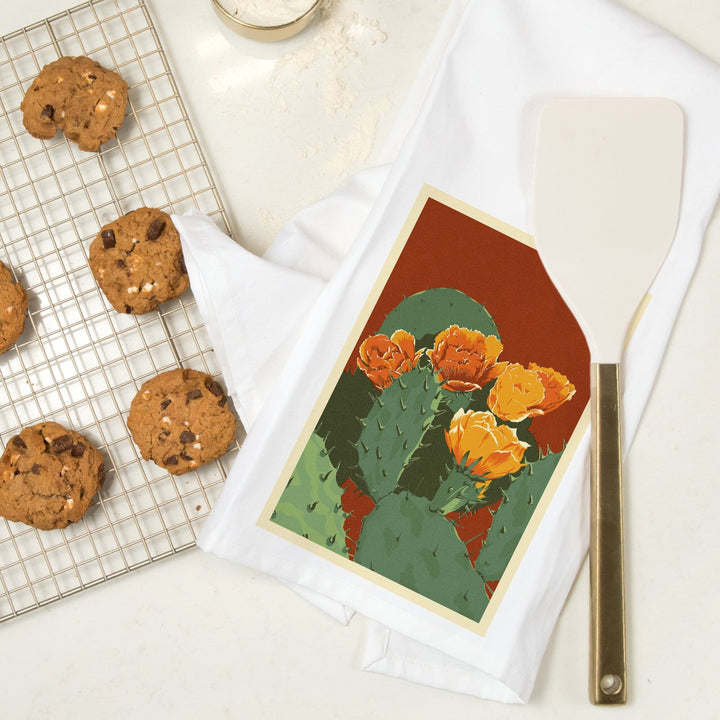 Prickly Pear Cactus, Letterpress, Organic Cotton Kitchen Tea Towels Kitchen Lantern Press 