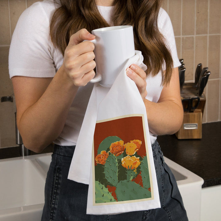 Prickly Pear Cactus, Letterpress, Organic Cotton Kitchen Tea Towels Kitchen Lantern Press 