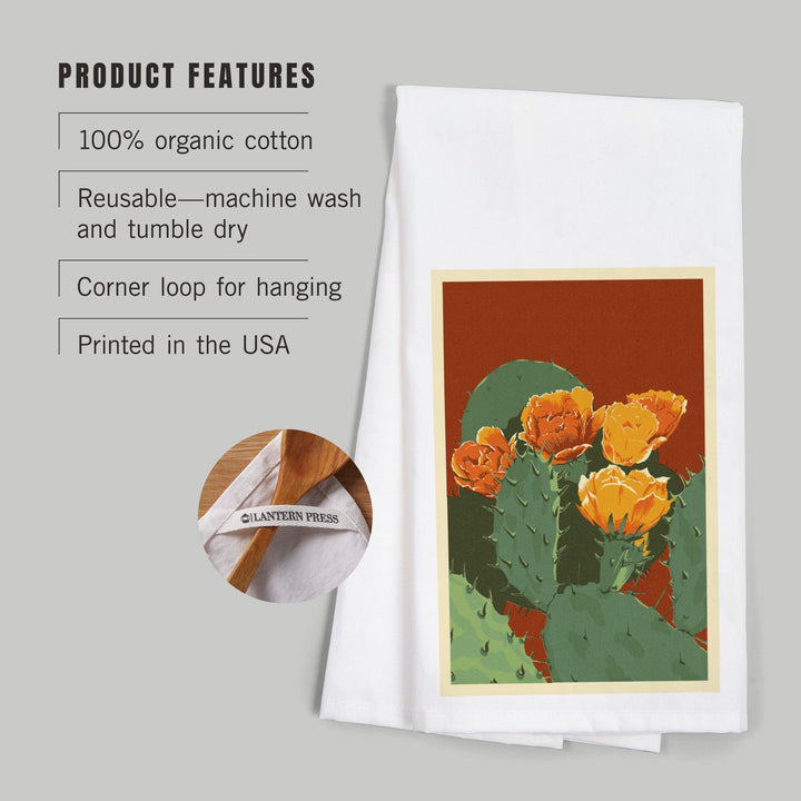 Prickly Pear Cactus, Letterpress, Organic Cotton Kitchen Tea Towels Kitchen Lantern Press 