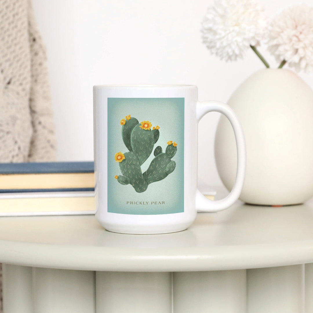 Prickly Pear with Yellow Flowers, Vintage Flora, Lantern Press Artwork, Ceramic Mug Mugs Lantern Press 
