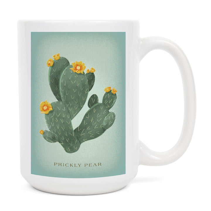 Prickly Pear with Yellow Flowers, Vintage Flora, Lantern Press Artwork, Ceramic Mug Mugs Lantern Press 