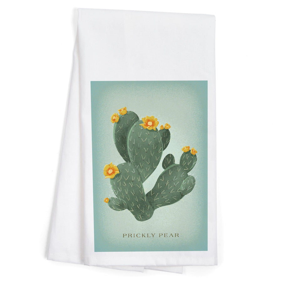 Prickly Pear with Yellow Flowers, Vintage Flora, Organic Cotton Kitchen Tea Towels Kitchen Lantern Press 