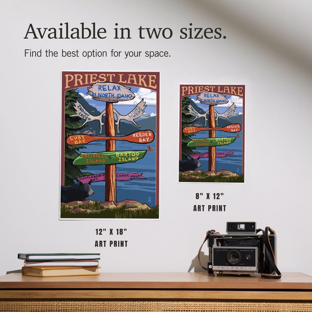 Priest Lake, Idaho, Destinations Sign, Art & Giclee Prints Art Lantern Press 