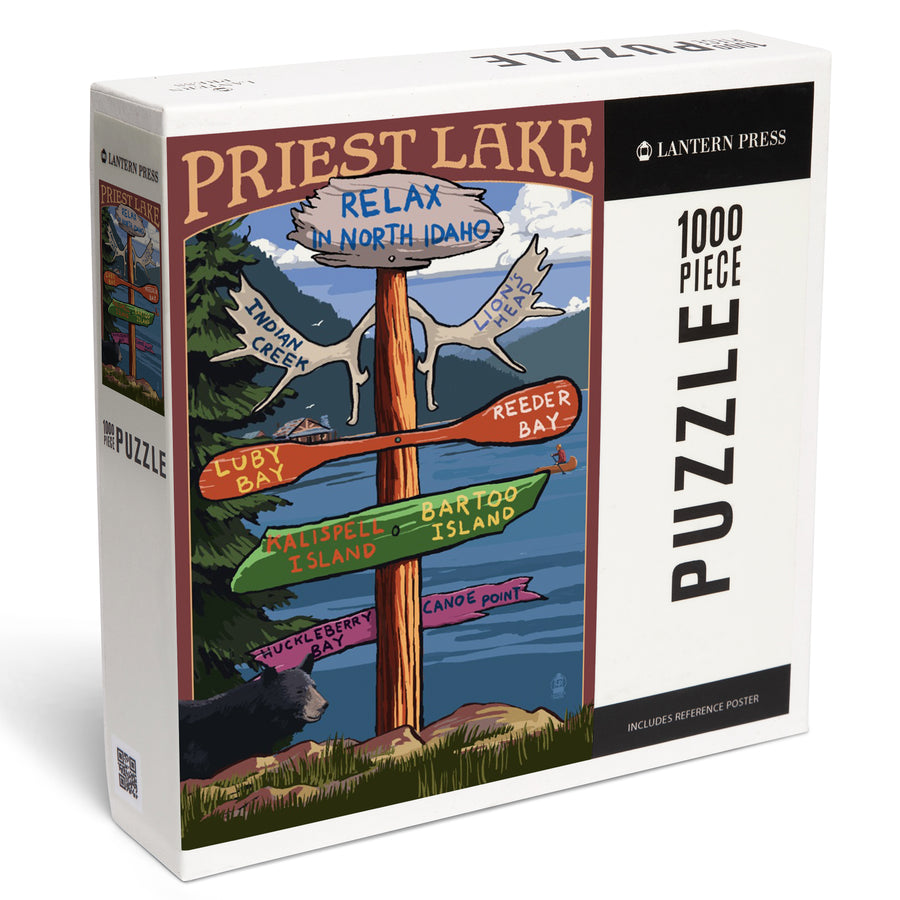 Priest Lake, Idaho, Destinations Sign, Jigsaw Puzzle Puzzle Lantern Press 
