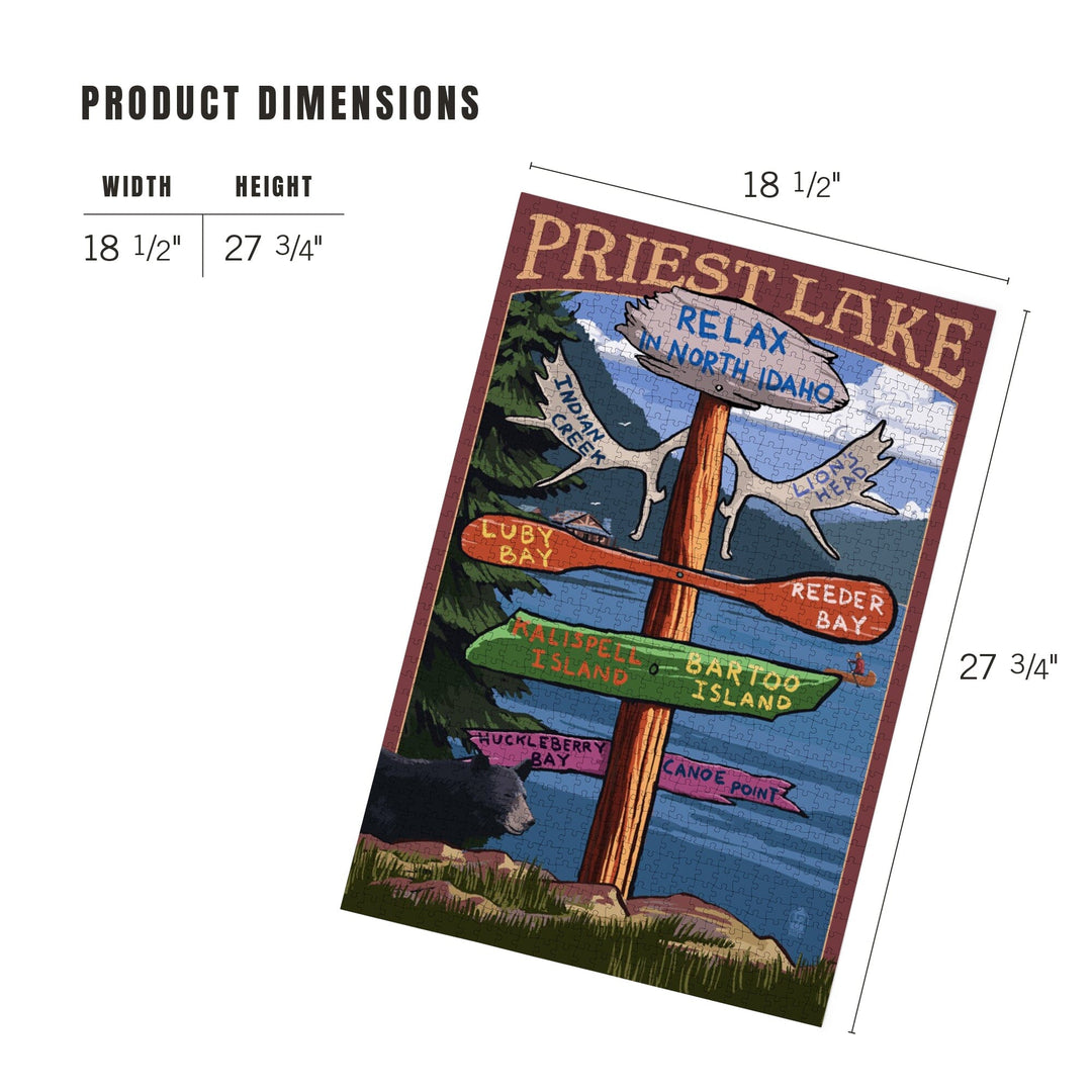 Priest Lake, Idaho, Destinations Sign, Jigsaw Puzzle Puzzle Lantern Press 