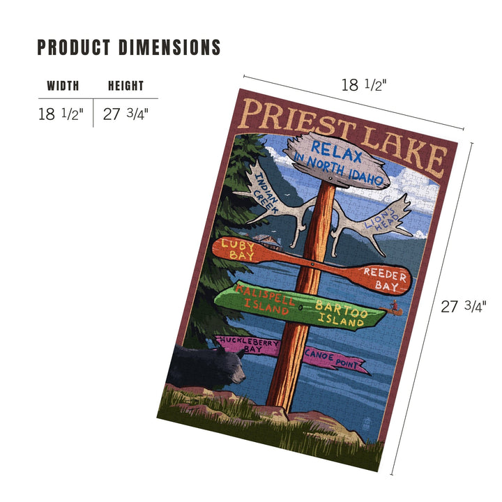 Priest Lake, Idaho, Destinations Sign, Jigsaw Puzzle Puzzle Lantern Press 