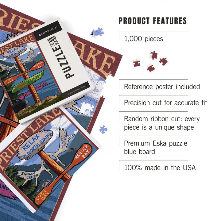 Priest Lake, Idaho, Destinations Sign, Jigsaw Puzzle Puzzle Lantern Press 