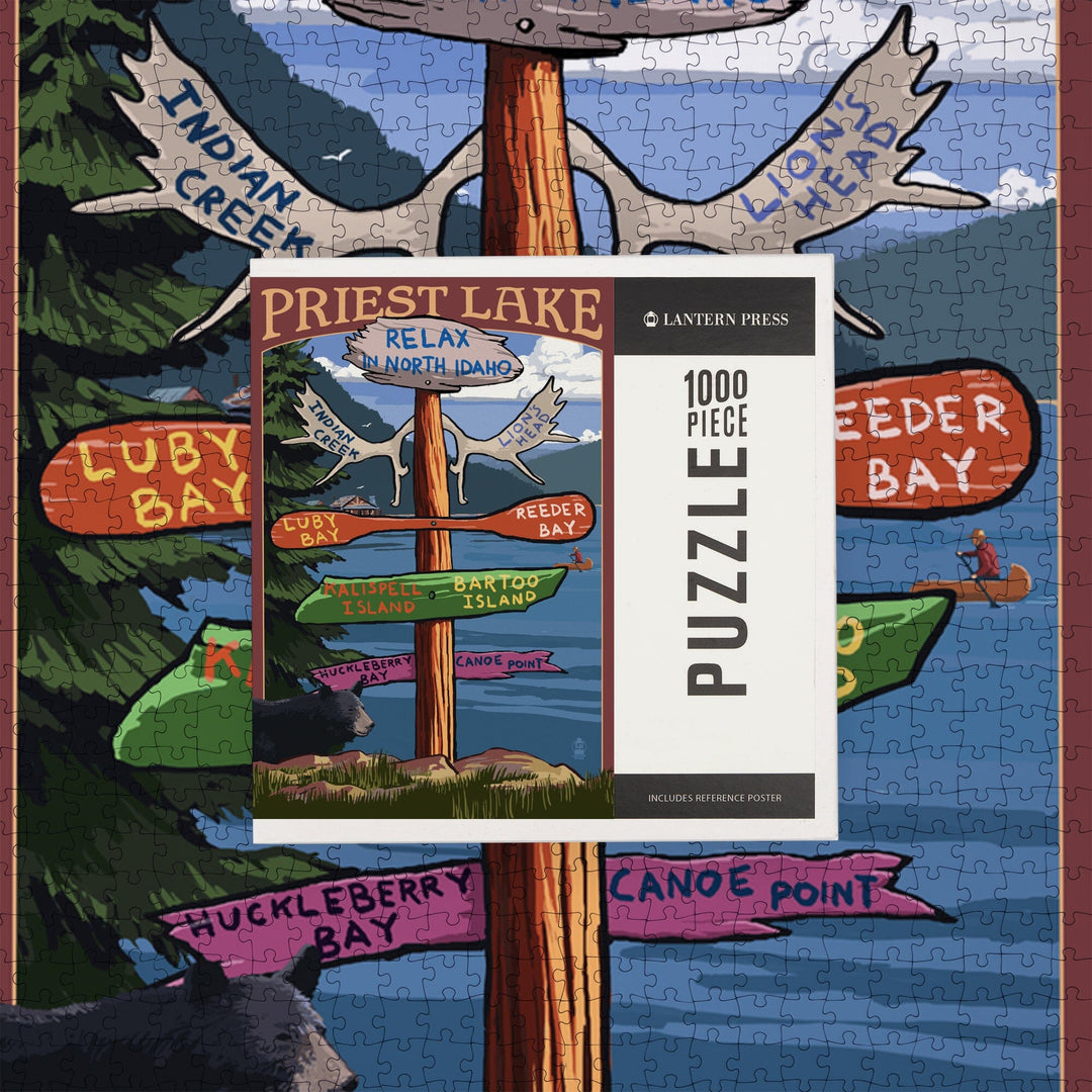 Priest Lake, Idaho, Destinations Sign, Jigsaw Puzzle Puzzle Lantern Press 