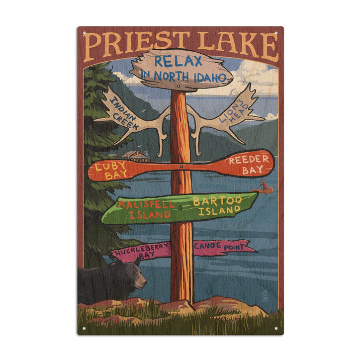Priest Lake, Idaho, Destinations Sign, Lantern Press Artwork, Wood Signs and Postcards Wood Lantern Press 10 x 15 Wood Sign 