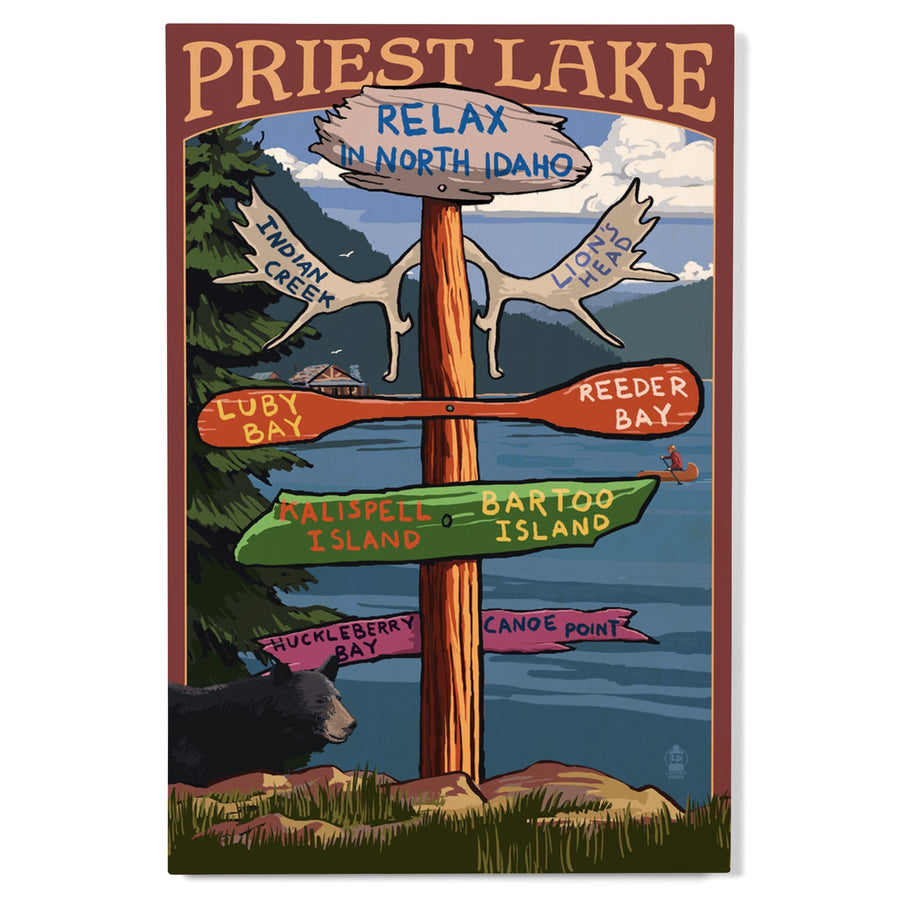 Priest Lake, Idaho, Destinations Sign, Lantern Press Artwork, Wood Signs and Postcards Wood Lantern Press 