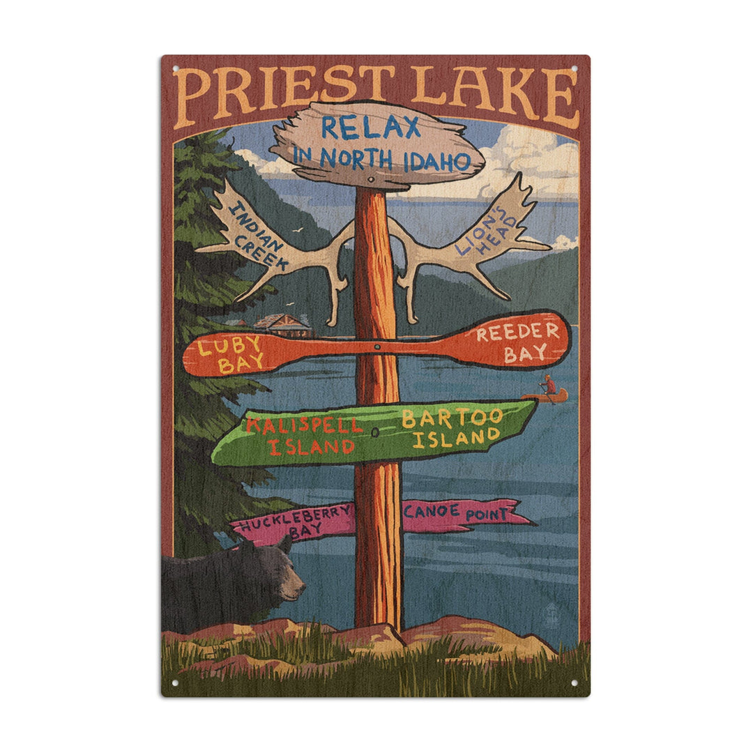 Priest Lake, Idaho, Destinations Sign, Lantern Press Artwork, Wood Signs and Postcards Wood Lantern Press 6x9 Wood Sign 