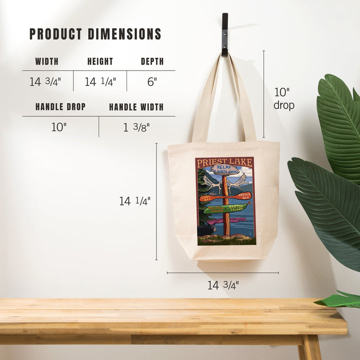Priest Lake, Idaho, Destinations Sign, Tote Bag Totes Lantern Press 
