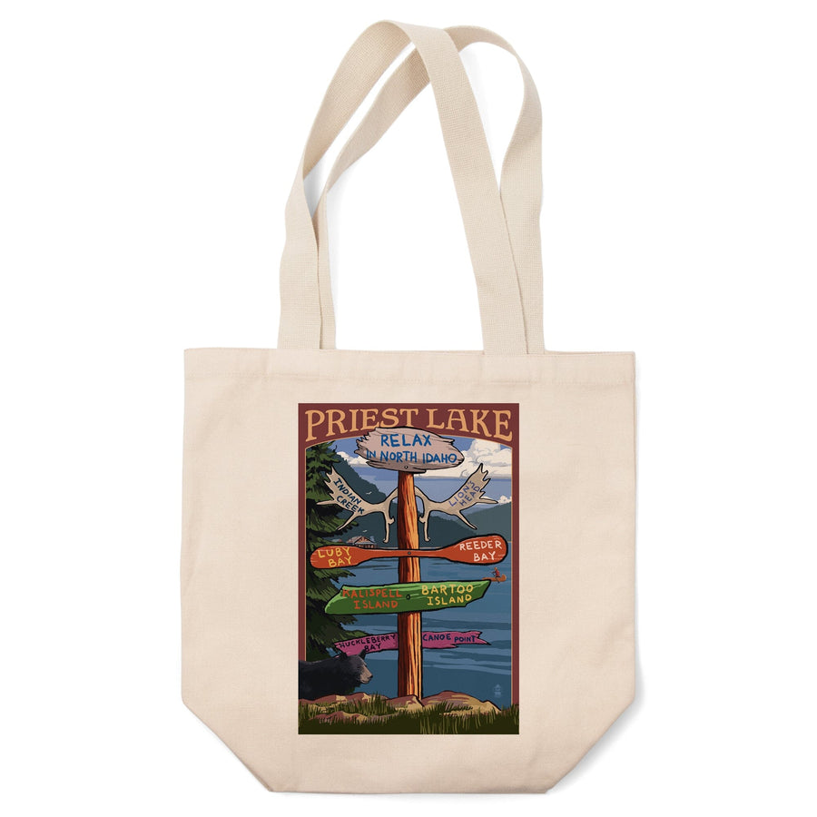 Priest Lake, Idaho, Destinations Sign, Tote Bag Totes Lantern Press 