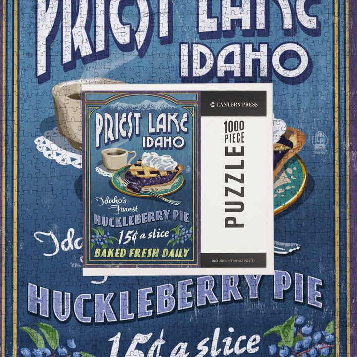Priest Lake, Idaho, Huckleberry Pie Vintage Sign, Jigsaw Puzzle Puzzle Lantern Press 