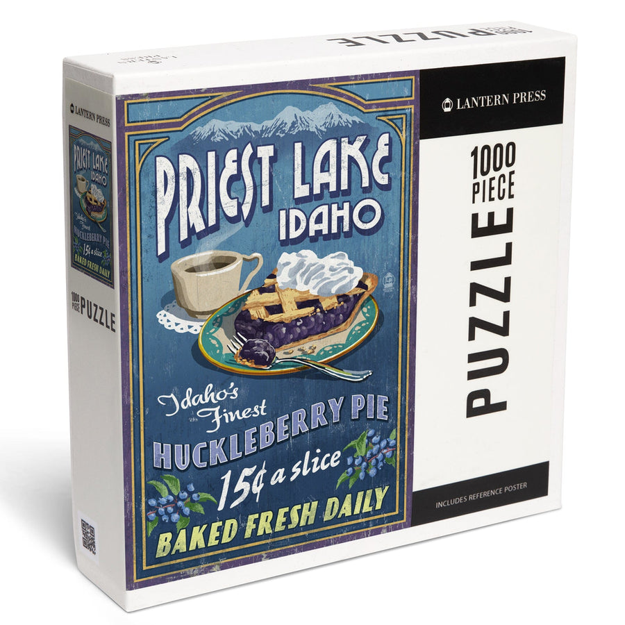 Priest Lake, Idaho, Huckleberry Pie Vintage Sign, Jigsaw Puzzle Puzzle Lantern Press 