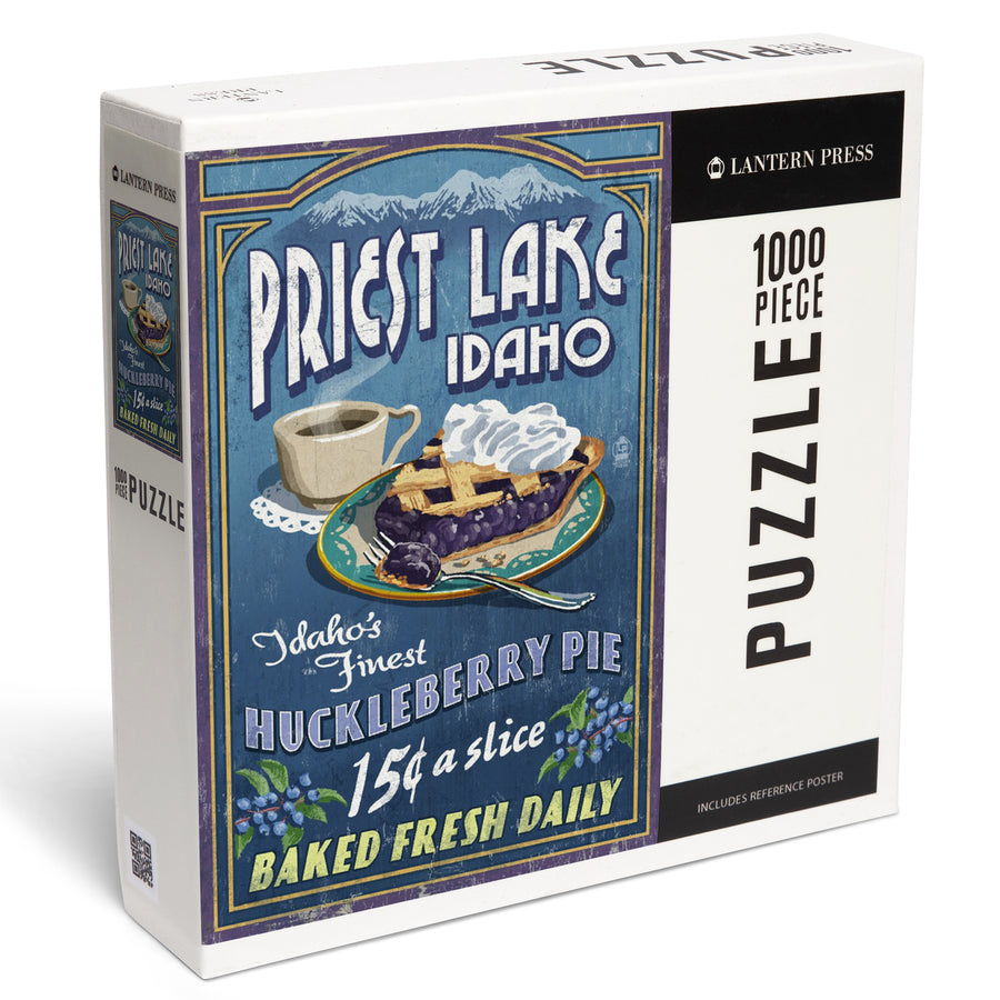 Priest Lake, Idaho, Huckleberry Pie Vintage Sign, Jigsaw Puzzle Puzzle Lantern Press 