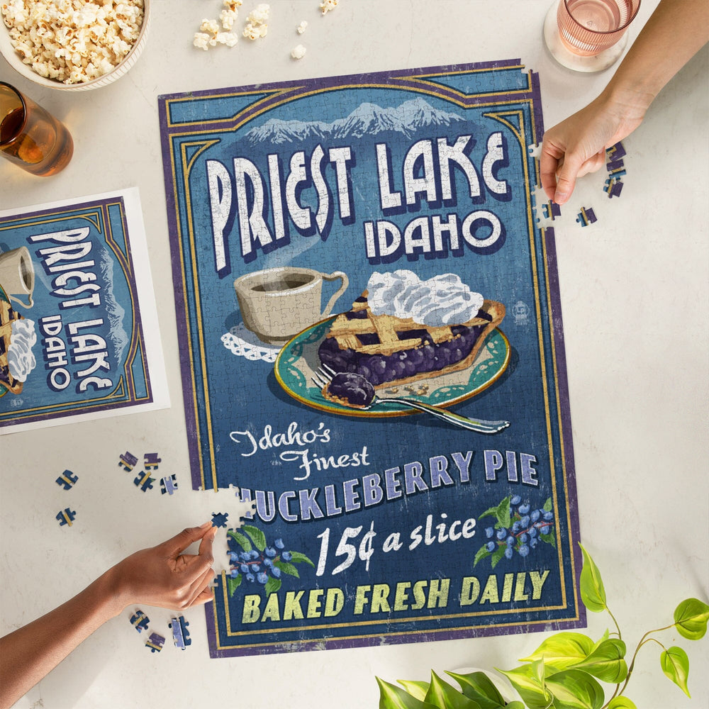 Priest Lake, Idaho, Huckleberry Pie Vintage Sign, Jigsaw Puzzle Puzzle Lantern Press 
