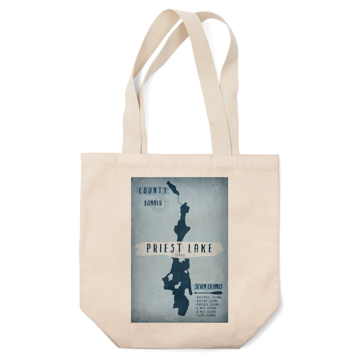 Priest Lake, Idaho, Lake Essentials, Shape, Acreage and County, Tote Bag Totes Lantern Press 