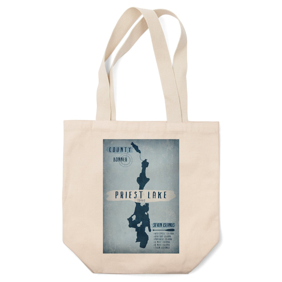 Priest Lake, Idaho, Lake Essentials, Shape, Acreage and County, Tote Bag Totes Lantern Press 