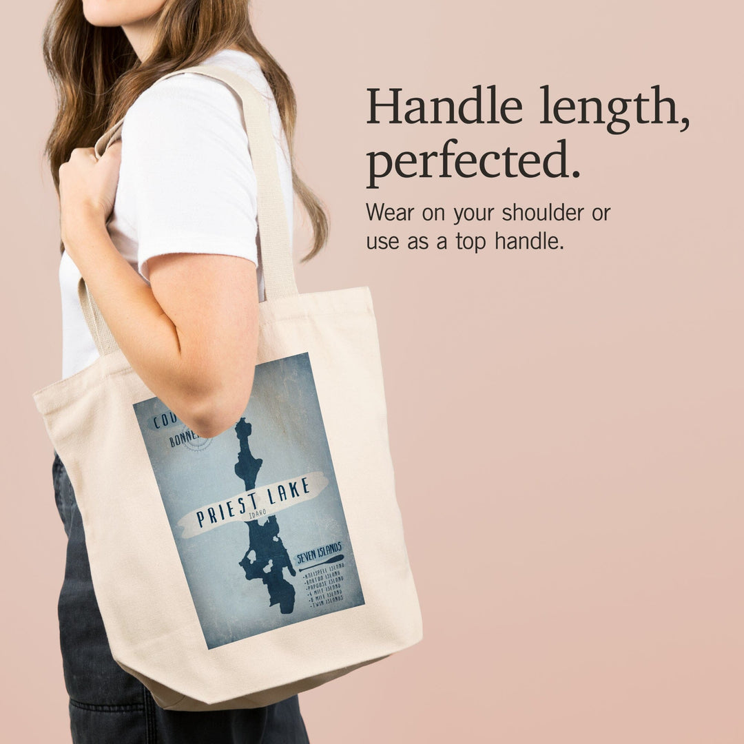 Priest Lake, Idaho, Lake Essentials, Shape, Acreage and County, Tote Bag Totes Lantern Press 