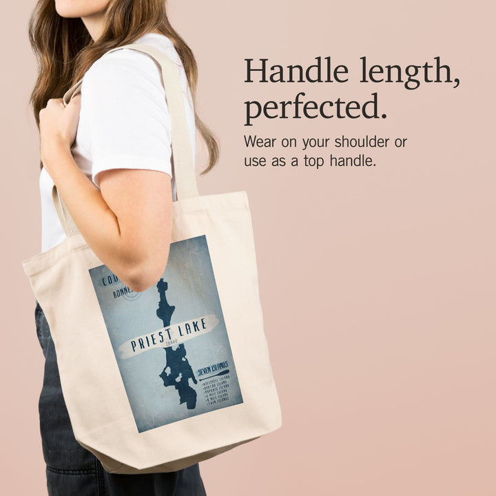Priest Lake, Idaho, Lake Essentials, Shape, Acreage and County, Tote Bag Totes Lantern Press 