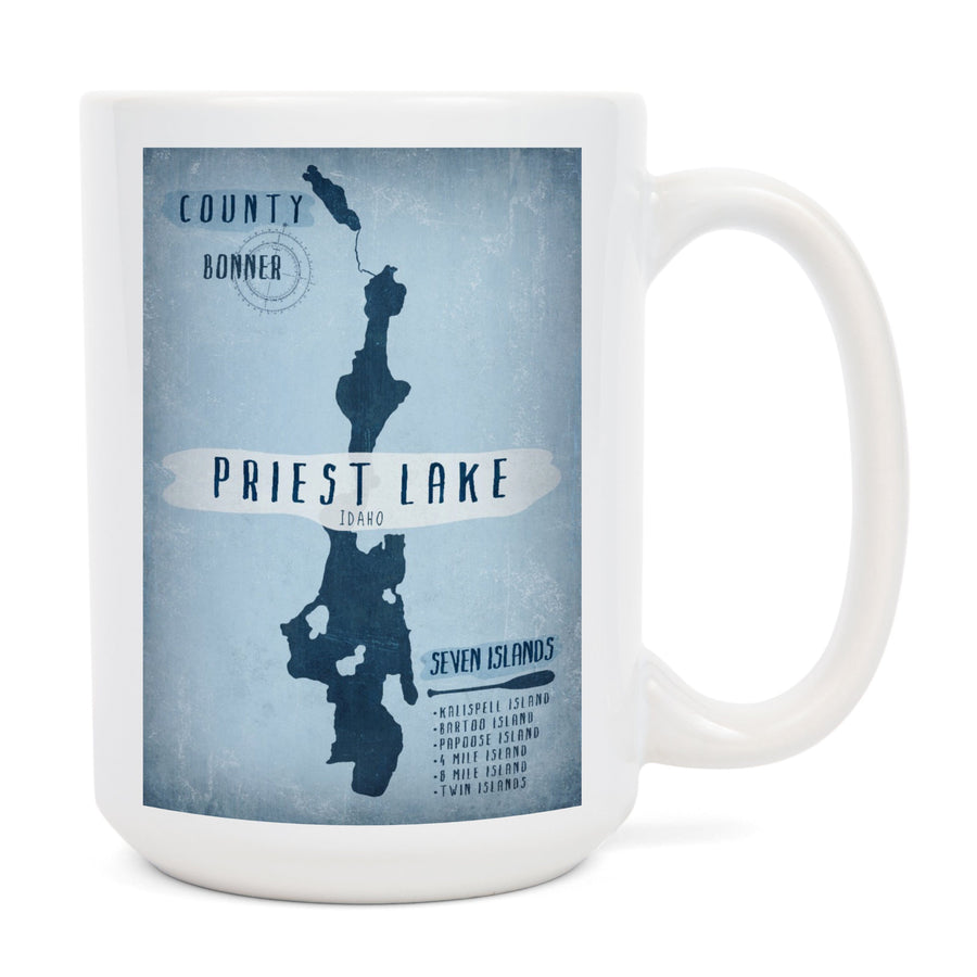 Priest Lake, Idaho, Lake Essentials, Shape, Acreage & County, Lantern Press Artwork, Ceramic Mug Mugs Lantern Press 