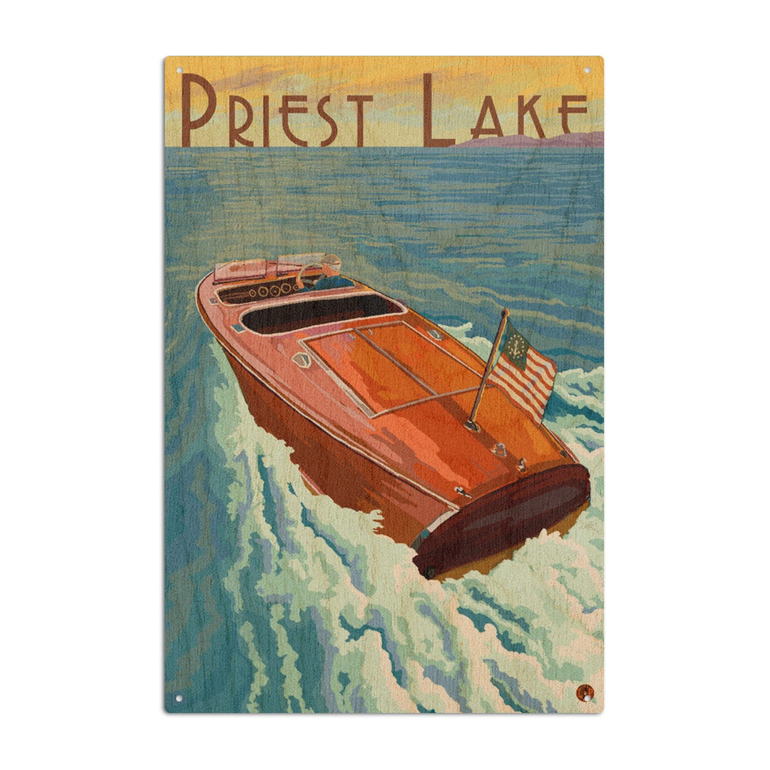 Priest Lake, Idaho, Wooden Boat, Lantern Press Artwork, Wood Signs and Postcards Wood Lantern Press 10 x 15 Wood Sign 