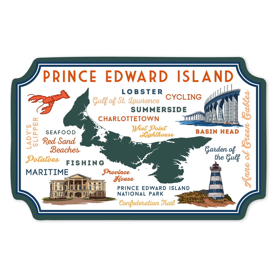 Prince Edward Island, Canada, Typography & Icons, Contour, Lantern Press Artwork, Vinyl Sticker Sticker Lantern Press 