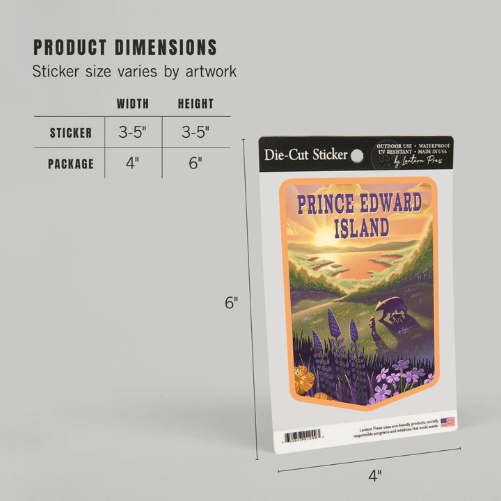 Prince Edward Island, Lithograph, Bear and Spring Flowers, Lake, Contour, Vinyl Sticker Sticker Lantern Press 