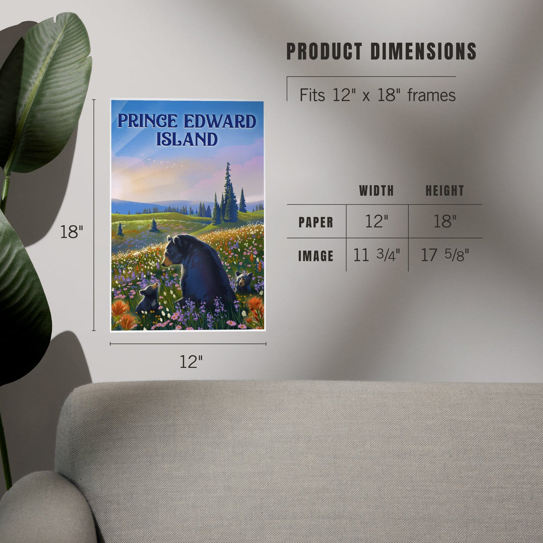 Prince Edward Island, Lithograph, Bear Family in Field, Art & Giclee Prints Art Lantern Press 