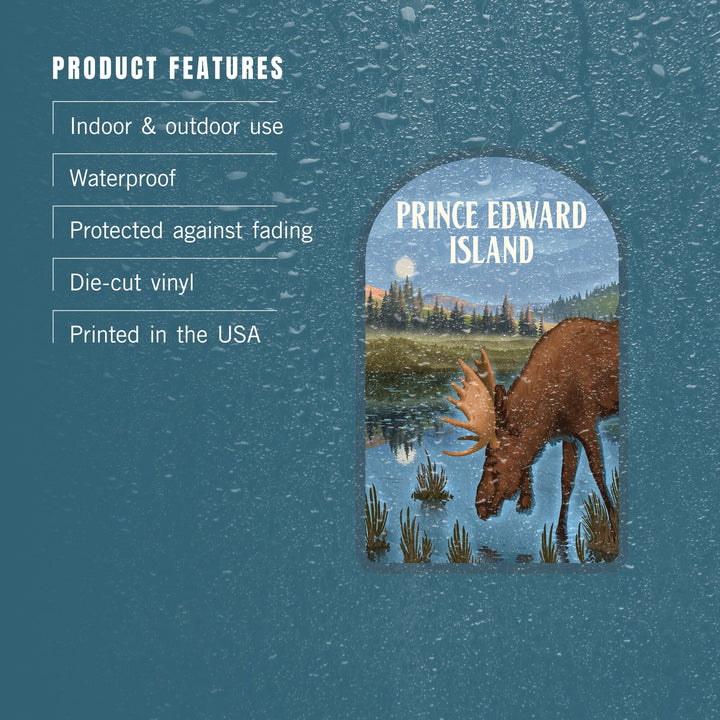 Prince Edward Island, Lithograph, Reflection Pond and Bull Moose, Contour, Vinyl Sticker Sticker Lantern Press 