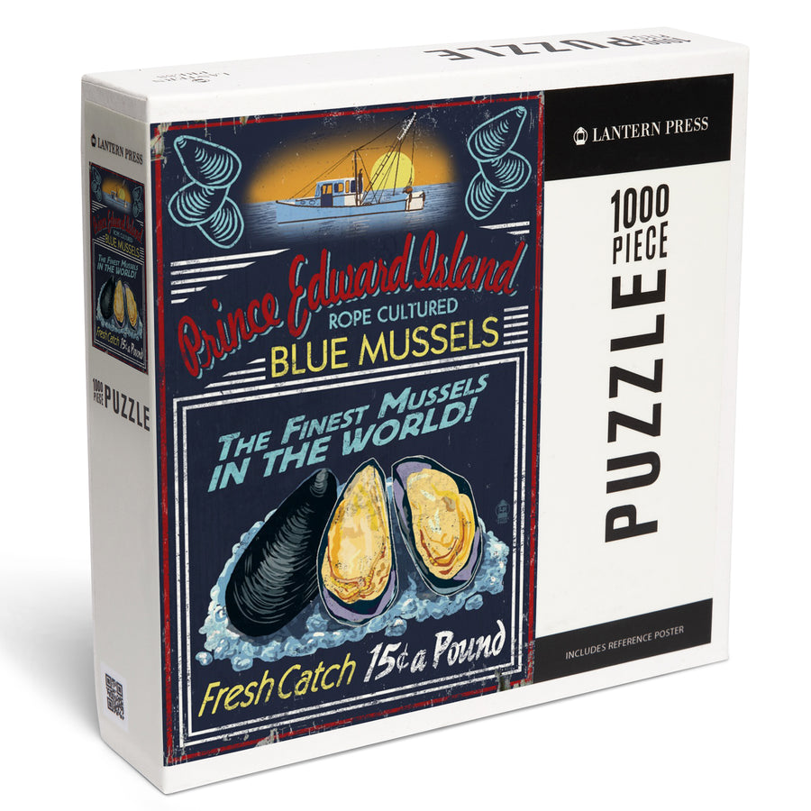 Prince Edward Island, Mussels Vintage Sign, Jigsaw Puzzle Puzzle Lantern Press 