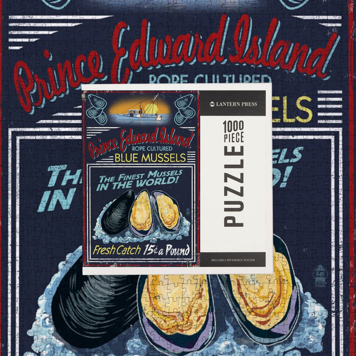 Prince Edward Island, Mussels Vintage Sign, Jigsaw Puzzle Puzzle Lantern Press 