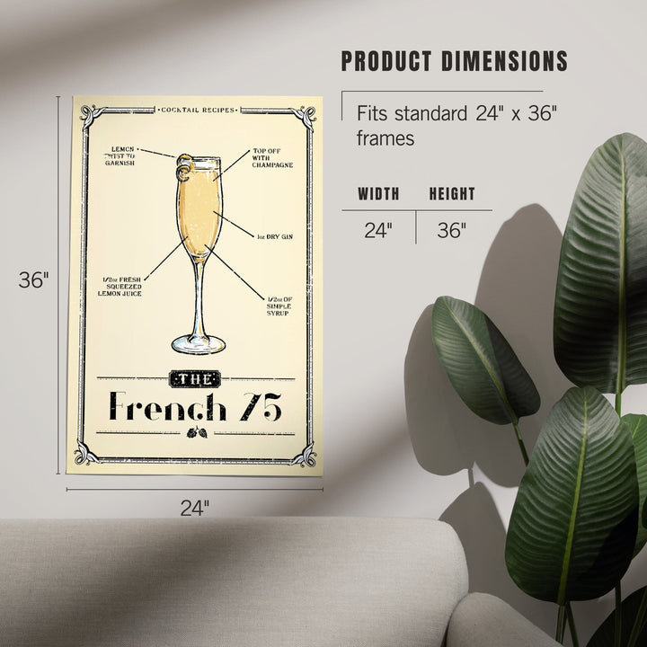 Prohibition, Cocktail Recipe, French 75, Art & Giclee Prints Art Lantern Press 