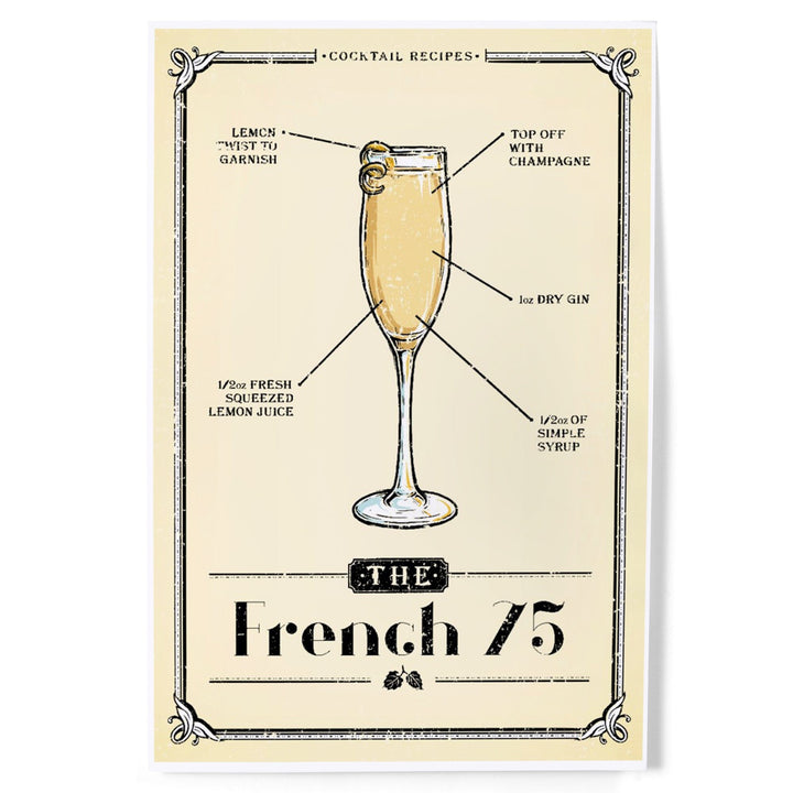 Prohibition, Cocktail Recipe, French 75, Art & Giclee Prints Art Lantern Press 
