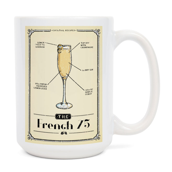 Prohibition, Cocktail Recipe, French 75, Lantern Press Artwork, Ceramic Mug Mugs Lantern Press 
