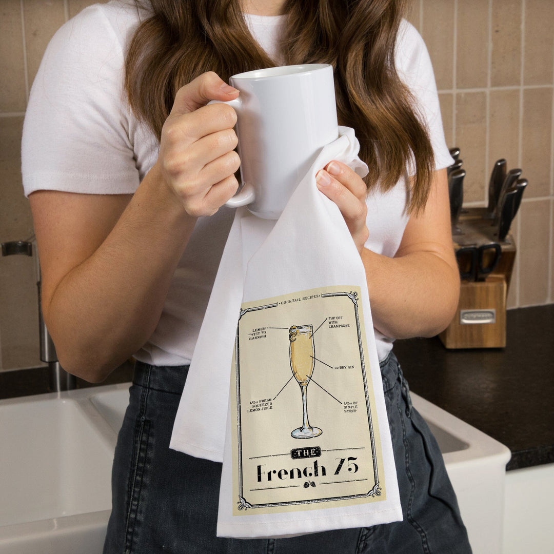 Prohibition, Cocktail Recipe, French 75, Organic Cotton Kitchen Tea Towels Kitchen Lantern Press 