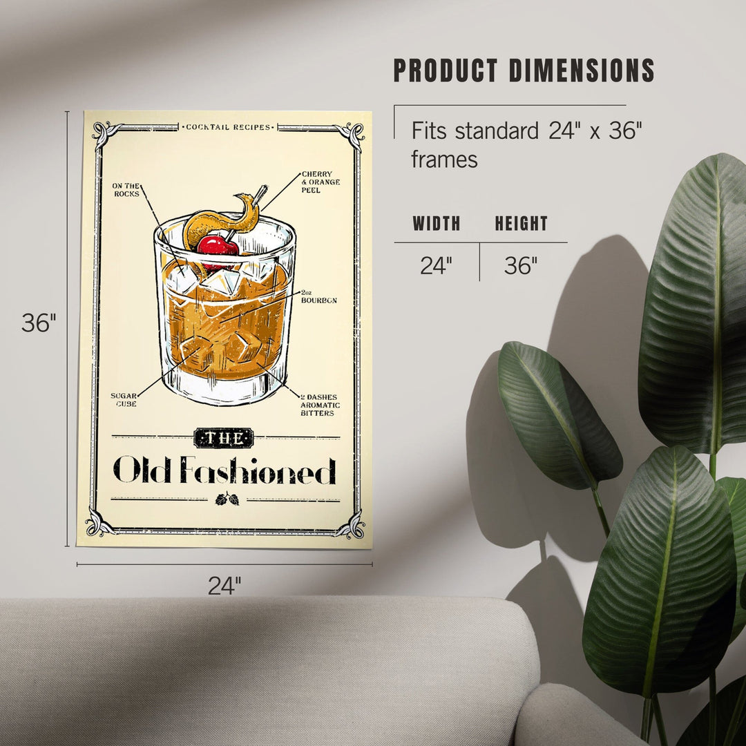 Prohibition, Cocktail Recipe, Old Fashioned, Art & Giclee Prints Art Lantern Press 