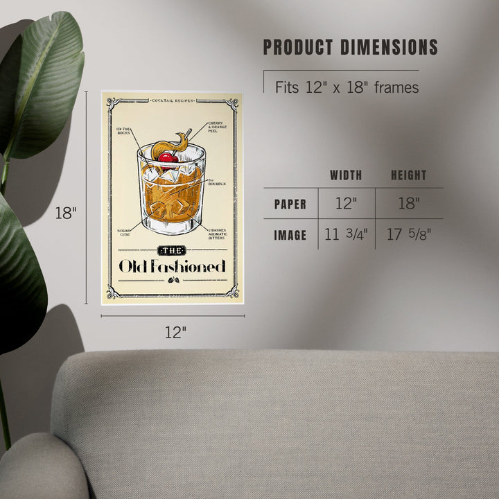Prohibition, Cocktail Recipe, Old Fashioned, Art & Giclee Prints Art Lantern Press 