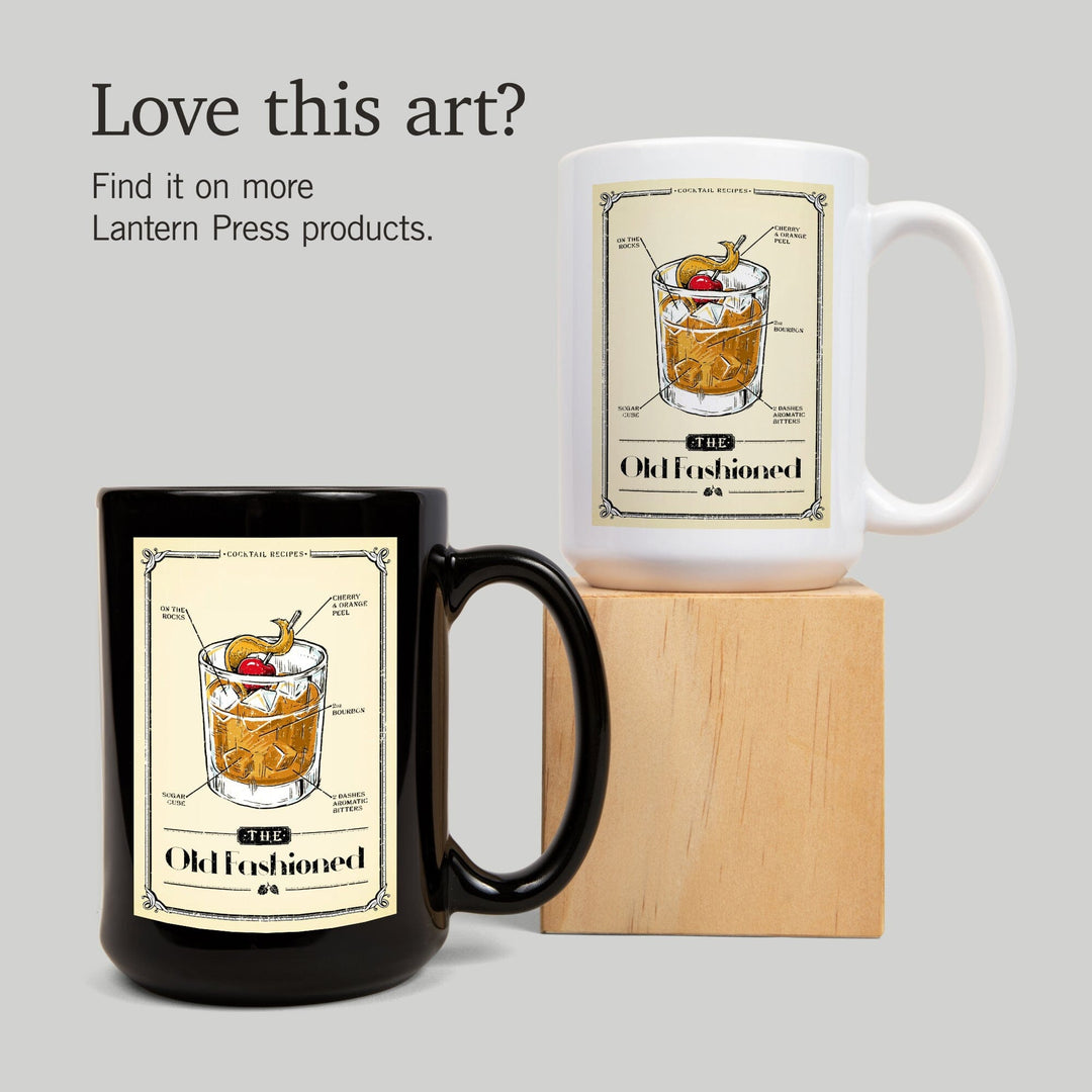 Prohibition, Cocktail Recipe, Old Fashioned, Lantern Press Artwork, Ceramic Mug Mugs Lantern Press 