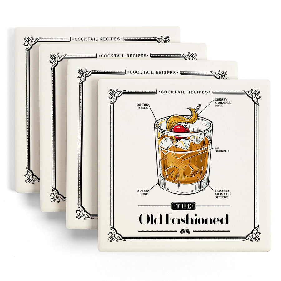 Prohibition, Cocktail Recipe, Old Fashioned, Lantern Press Artwork, Coaster Set Coasters Lantern Press 