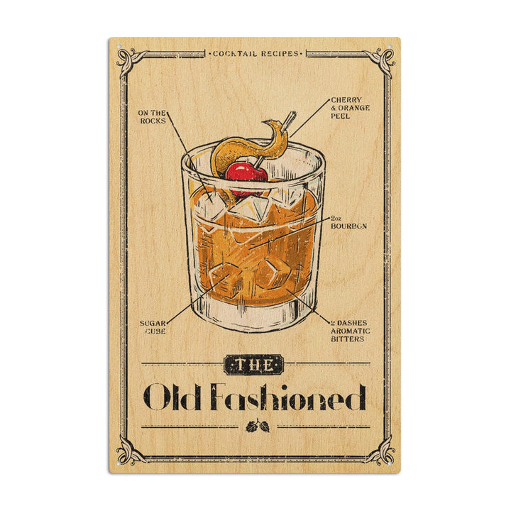 Prohibition, Cocktail Recipe, Old Fashioned, Lantern Press Artwork, Wood Signs and Postcards Wood Lantern Press 10 x 15 Wood Sign 