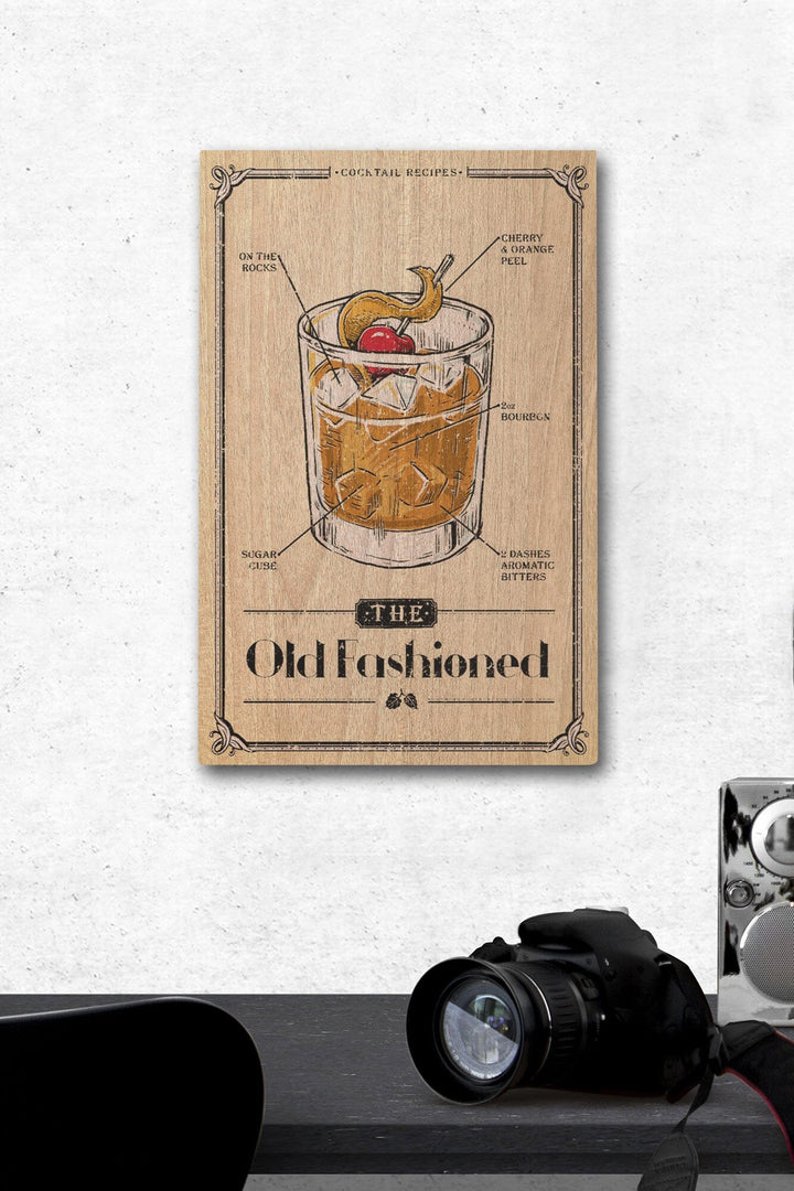 Prohibition, Cocktail Recipe, Old Fashioned, Lantern Press Artwork, Wood Signs and Postcards Wood Lantern Press 12 x 18 Wood Gallery Print 