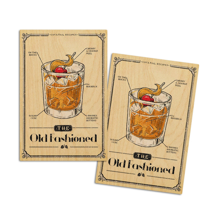 Prohibition, Cocktail Recipe, Old Fashioned, Lantern Press Artwork, Wood Signs and Postcards Wood Lantern Press 4x6 Wood Postcard Set 